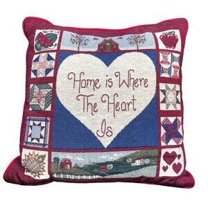 Vtg Riverdale Tapestry Throw Pillow "Home Is Where The Heart Is" Country Design